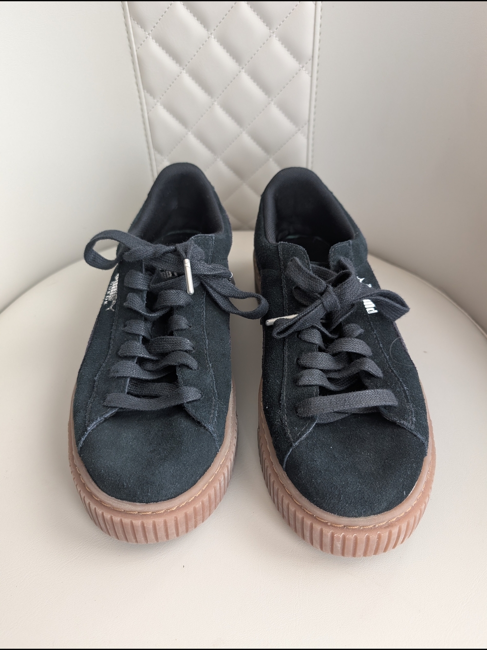 Puma Green Suede Platform Sneakers with Gum Soles